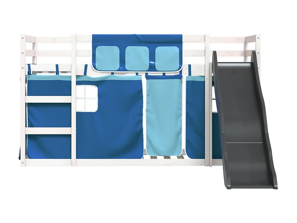 Lit simple-Lit superposé enfant sans matelas avec toboggan et rideaux 80x200 cm