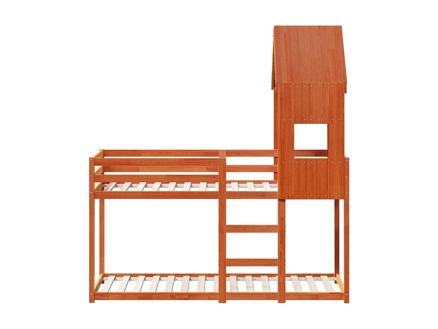 Bettgestell | Kinderbett | Etagenbett mit Dach Wachsbraun 75x190 cm Massivholz Kiefer SHL146028
