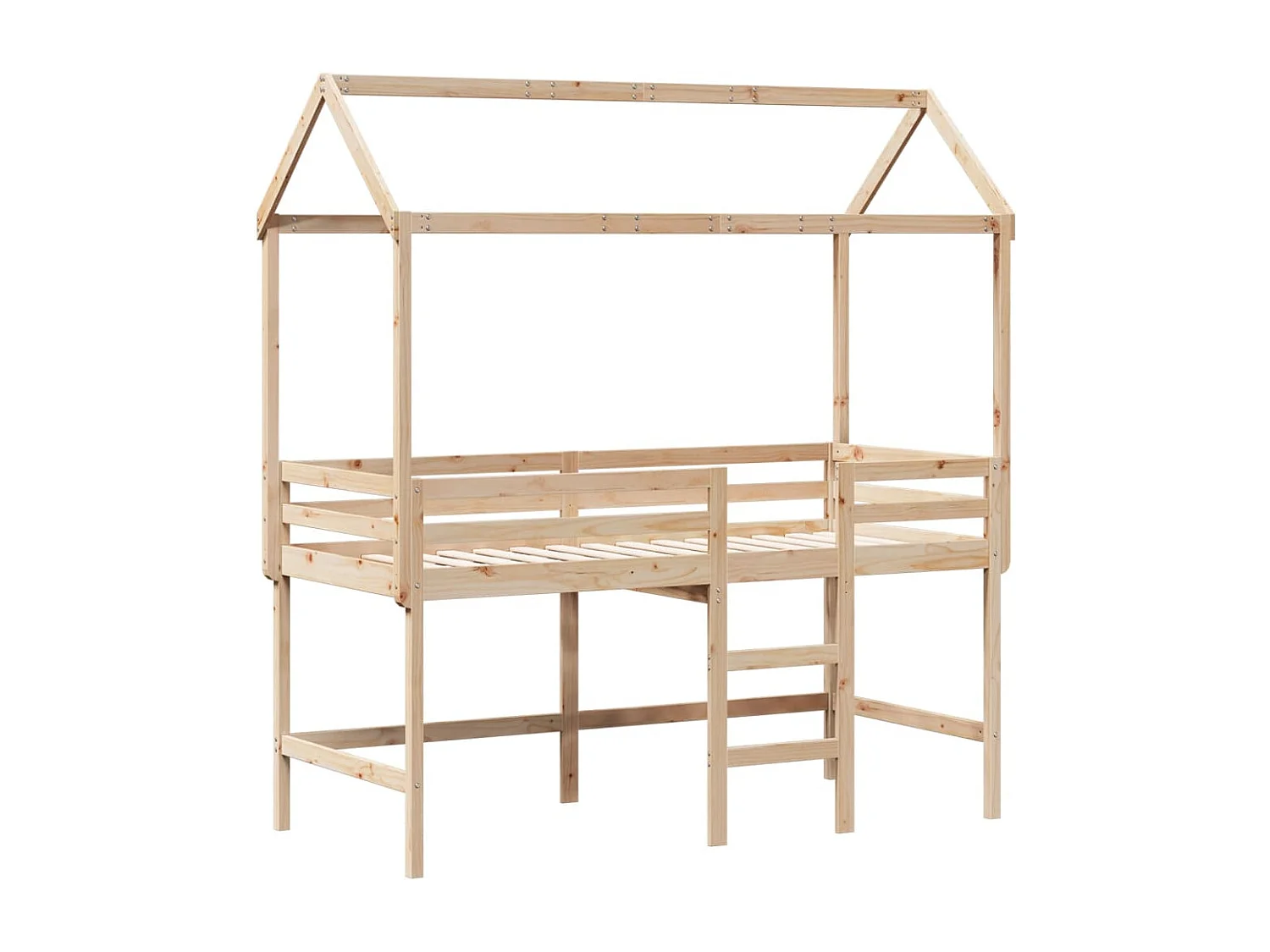 Lit simple-Lit superposé enfant avec échelle et toit sans matelas 90x190 cm