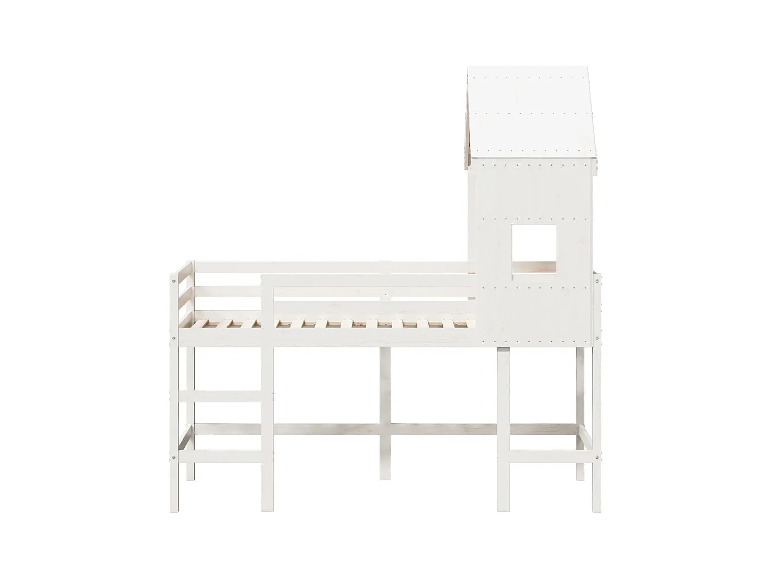 Lit simlpe-Lit superposé avec échelle et toit sans matelas blanc 90x200 cm