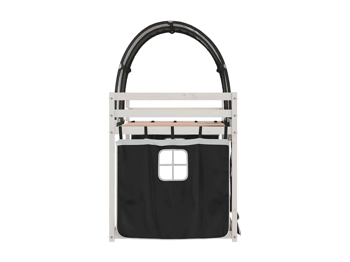 Litera con cortinas madera maciza pino blanco y negro 90x190 cm SHL98483