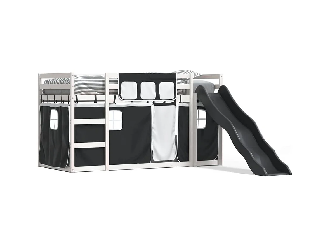 Lit simple-Lit superposé enfant sans matelas avec toboggan blanc noir 80x200 cm
