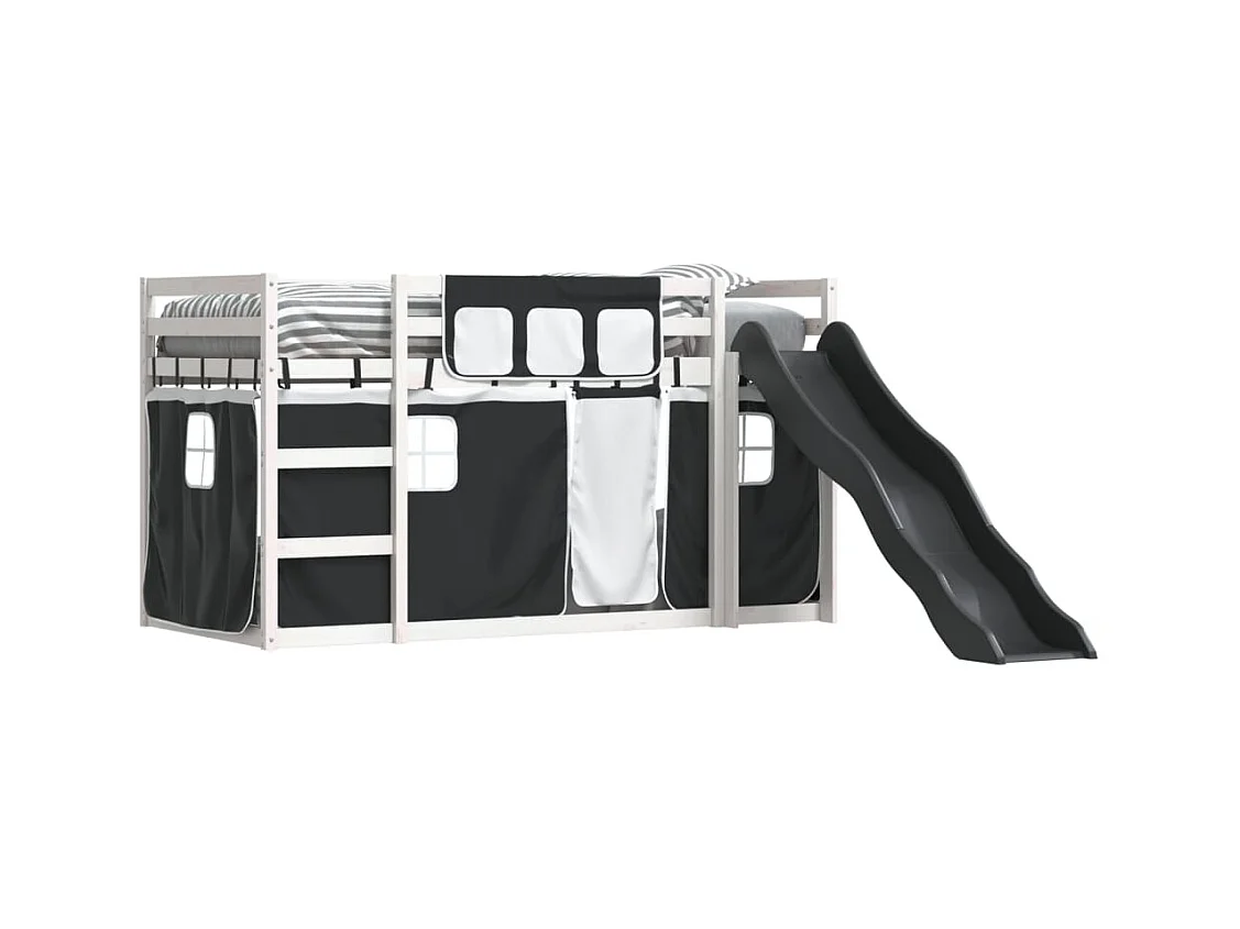 Lit simple-Lit superposé enfant sans matelas avec toboggan blanc noir 80x200 cm