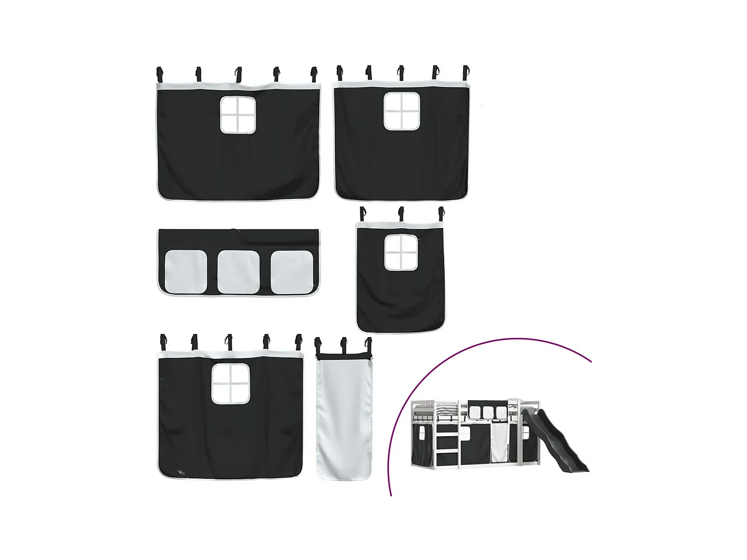 Lit simple-Lit superposé enfant sans matelas avec toboggan blanc noir 80x200 cm