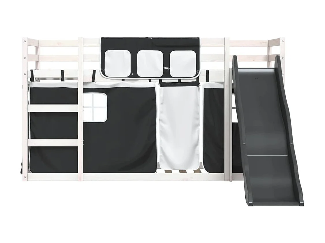 Lit simple-Lit superposé enfant sans matelas avec toboggan blanc noir 80x200 cm
