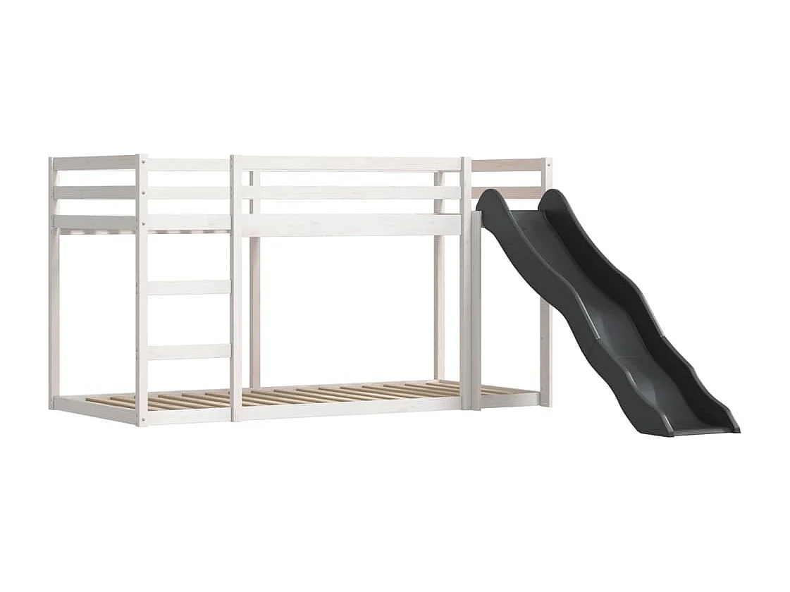 Lit simple-Lit superposé enfant sans matelas avec toboggan blanc noir 80x200 cm