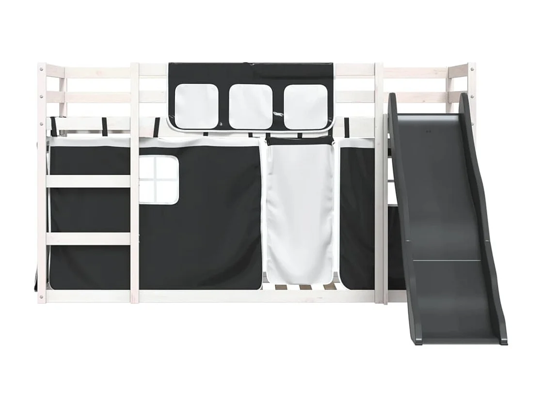 Cama individual | Litera con tobogán y cortinas blanco y negro 80x200 cm SHL34743