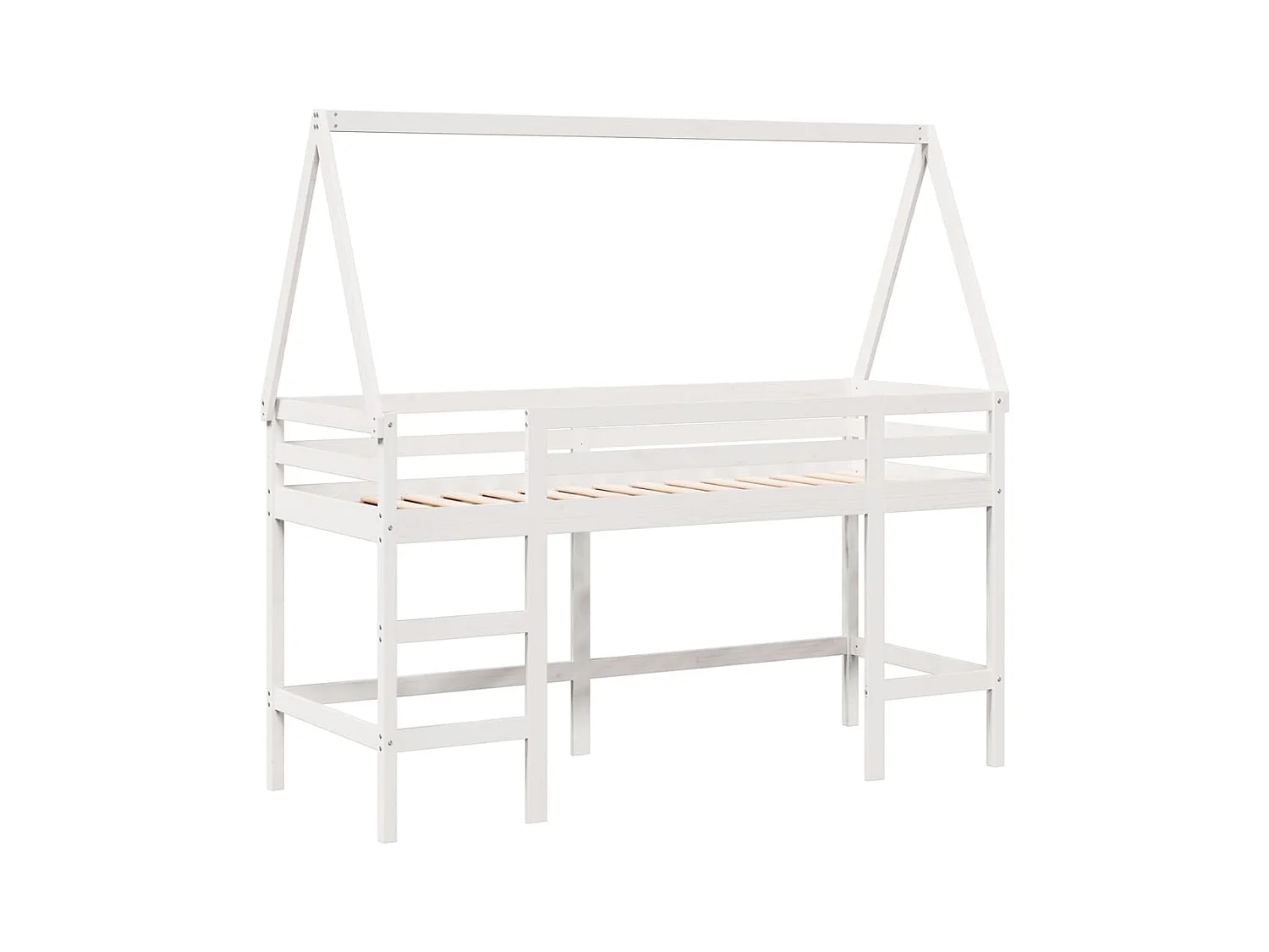 Lit simple-Lit superposé enfant avec échelle et toit sans matelas blanc 80x200 cm
