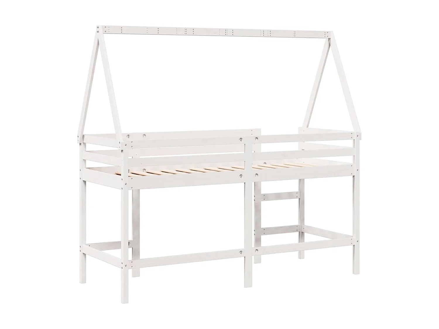 Lit simple-Lit superposé enfant avec échelle et toit sans matelas blanc 80x200 cm