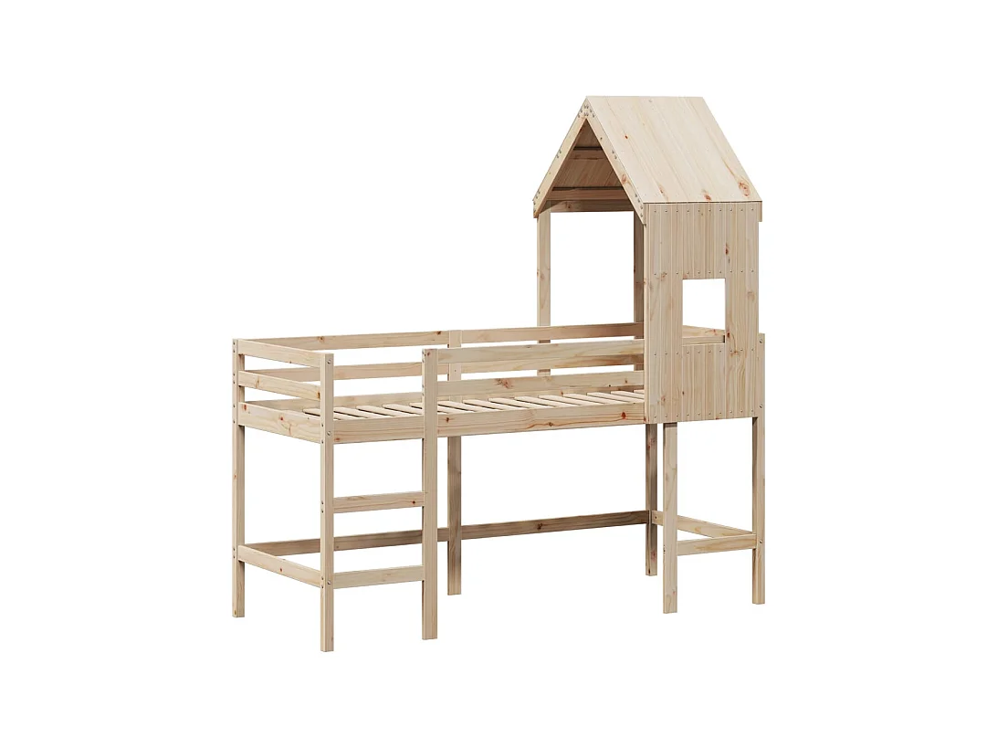 Lit simlpe-Lit superposé avec échelle et toit sans matelas 90x200 cm