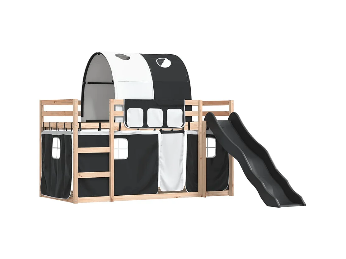 Lit simple-Lit superposé enfant sans matelas avec toboggan blanc noir 80x200 cm