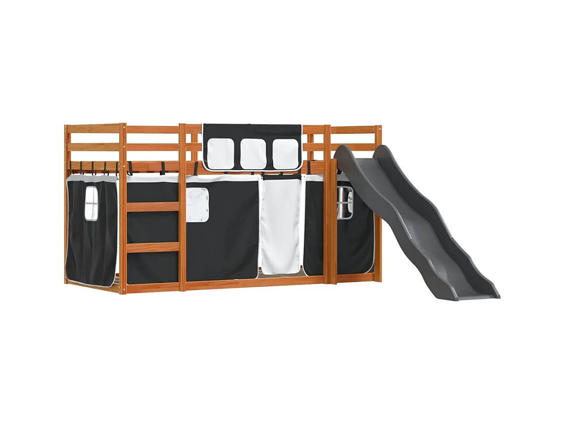 Lit simlpe-Lit superposé enfant-Cadre de lit sans matelas avec toboggan blanc noir 90x200 cm