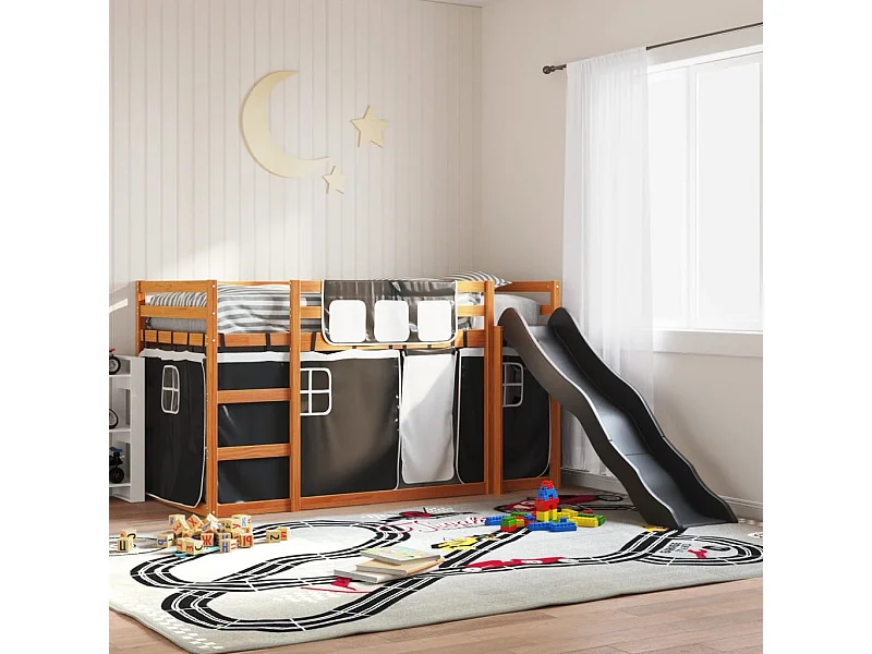 Beliche infantil com escorrega e cortinas 90x200cm branco e preto SHL825368