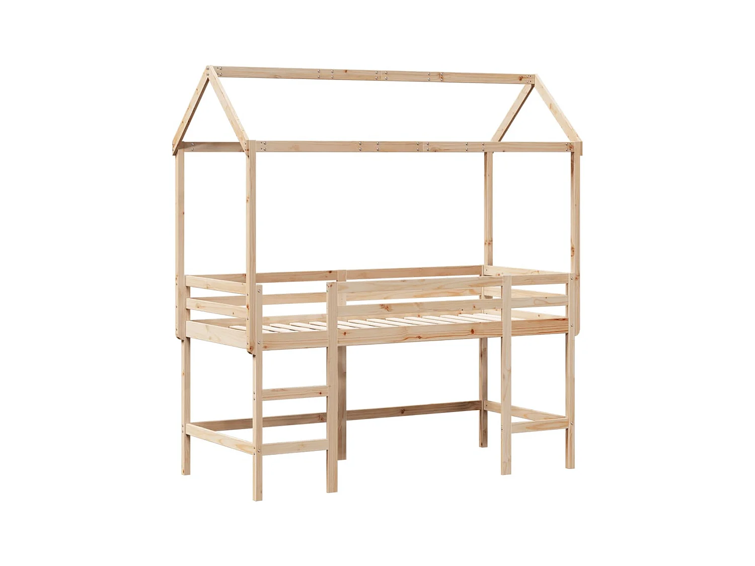 Lit simple-Lit superposé enfant avec échelle et toit sans matelas 80x200 cm