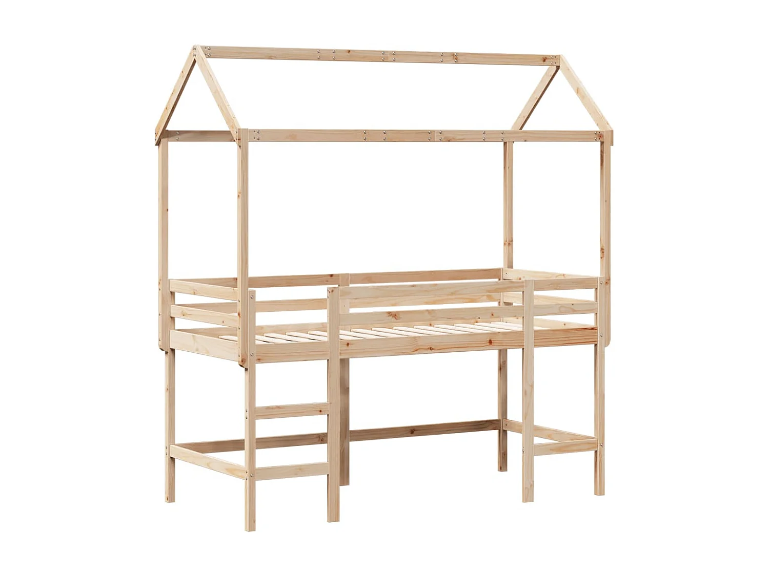 Lit simple-Lit superposé enfant avec échelle et toit sans matelas 80x200 cm