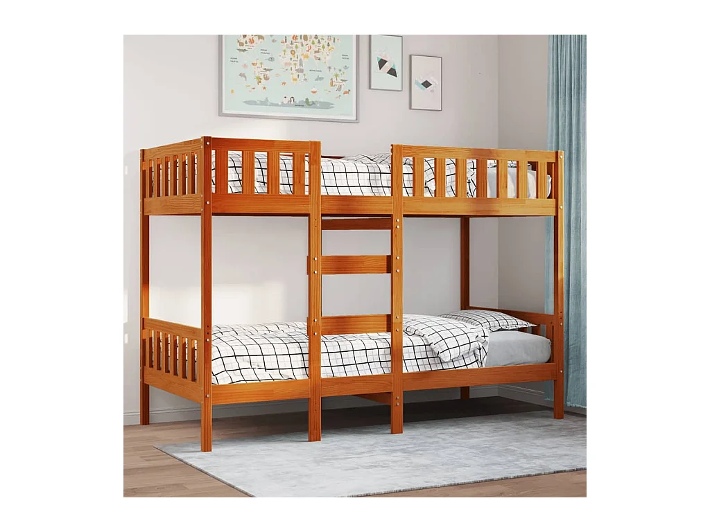 Lit simple-Lit superposé enfant cire marron 90x190 cm bois de pin massif