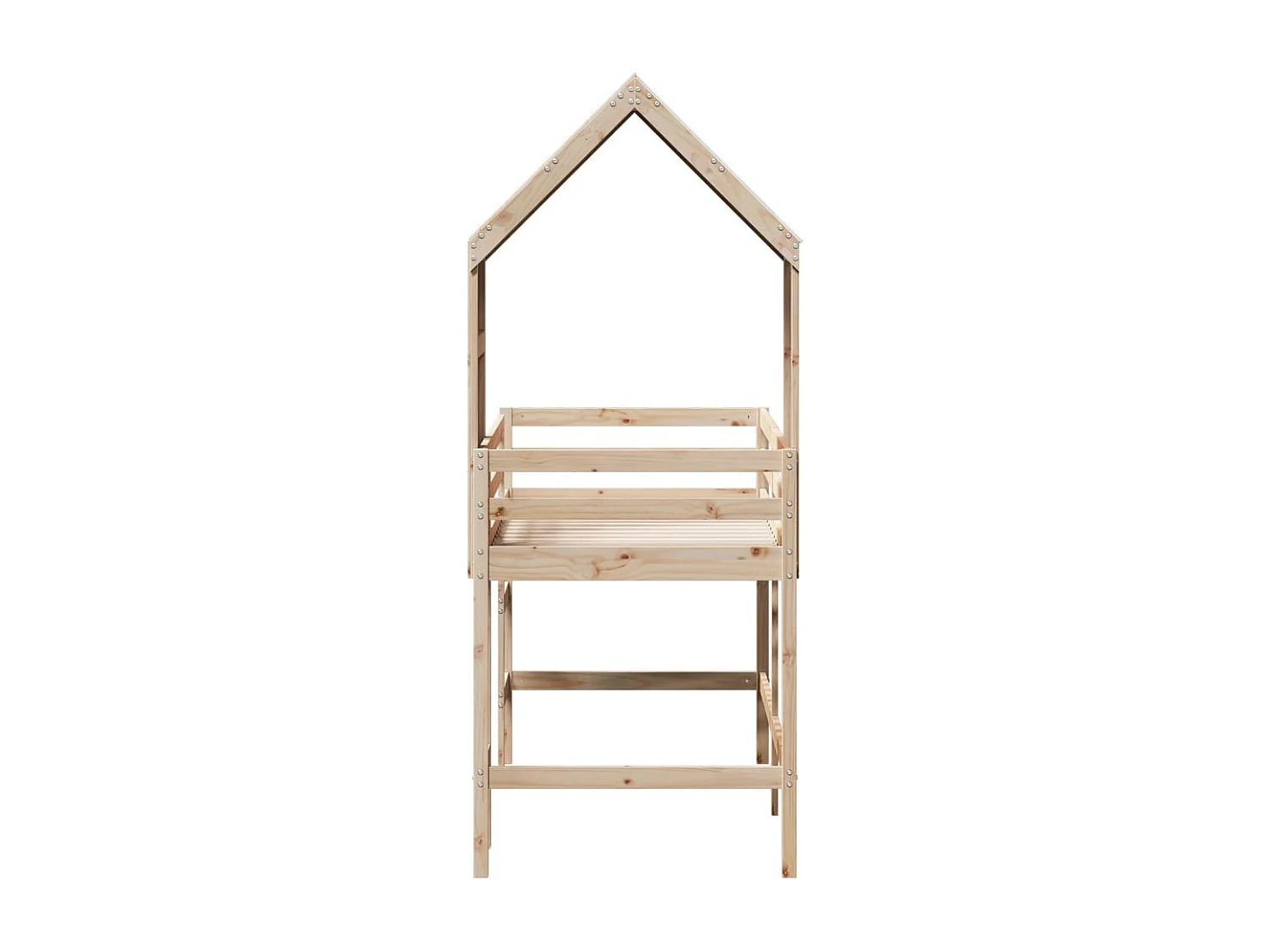 Cama individual | Cama alta con escalera y techo madera maciza de pino 90x190 cm SHL91751