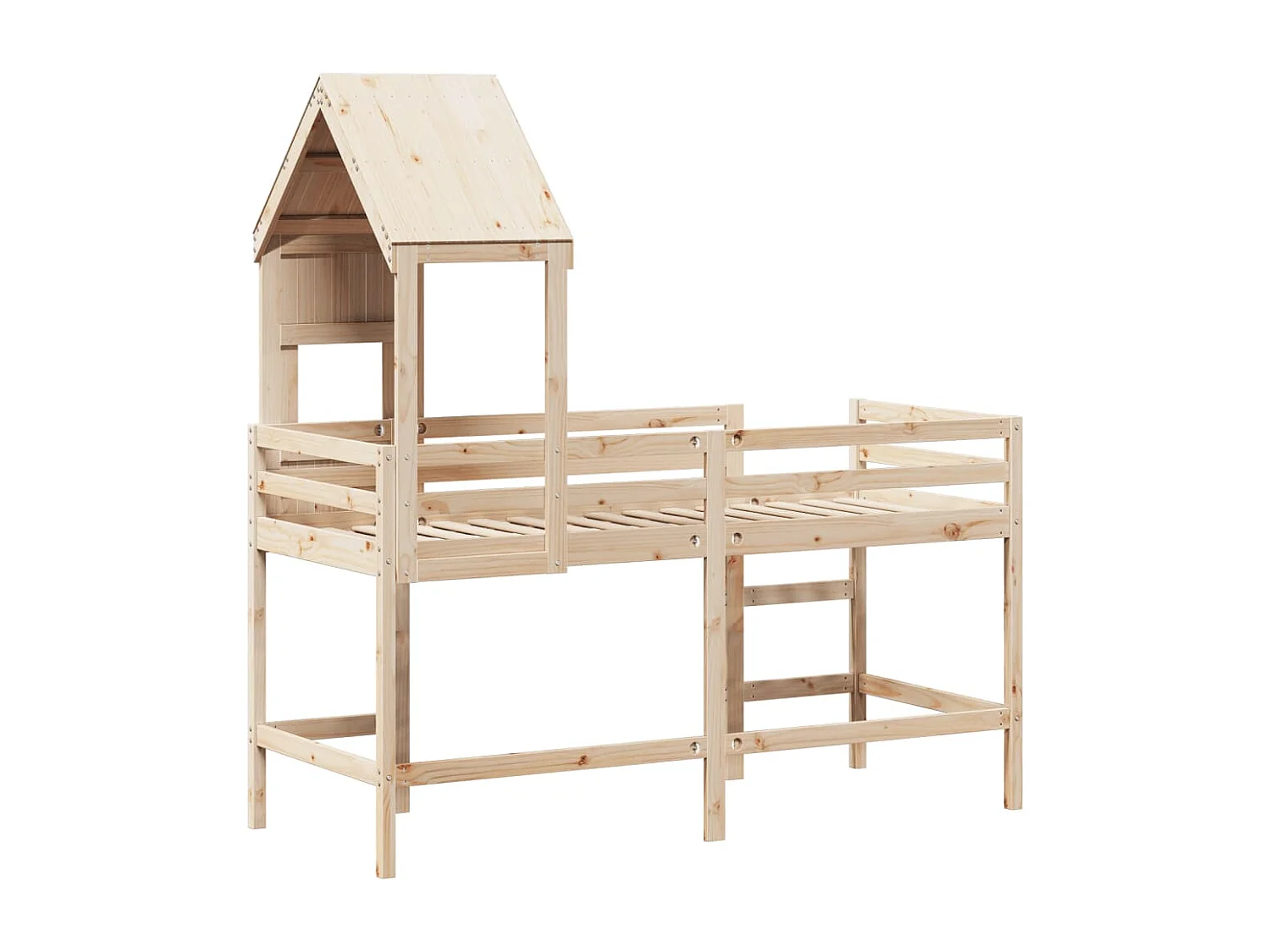 Cama individual | Cama alta con escalera y techo madera maciza de pino 90x190 cm SHL91751