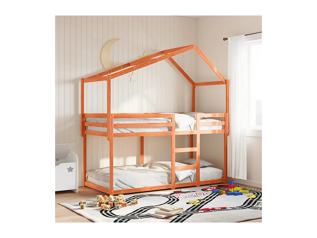 Lit simple-Lit superposé enfant sans matelas cire marron 80x200 cm pin massif