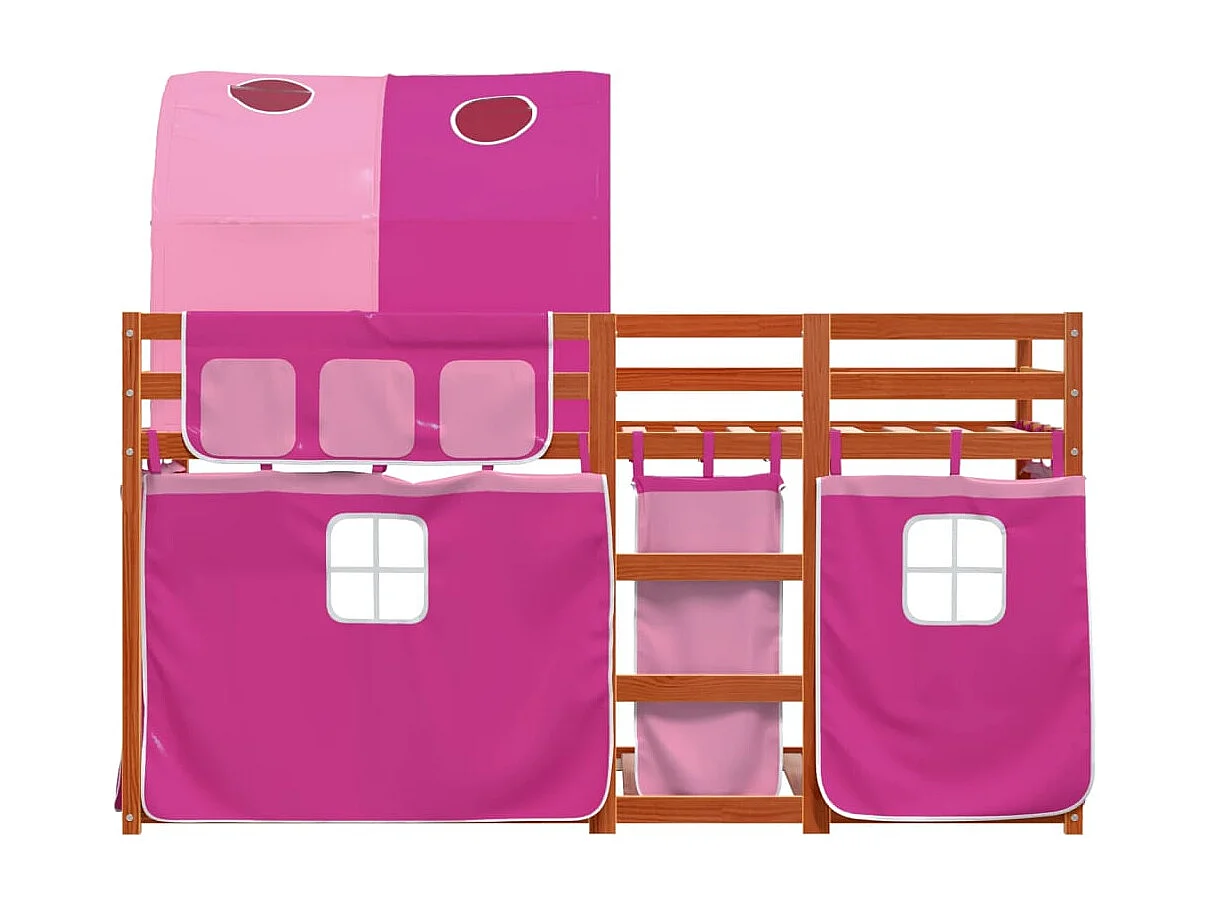 Bettgestell | Kinderbett | Etagenbett mit Vorhängen Rosa 90x190 cm Massivholz Kiefer SHL434462
