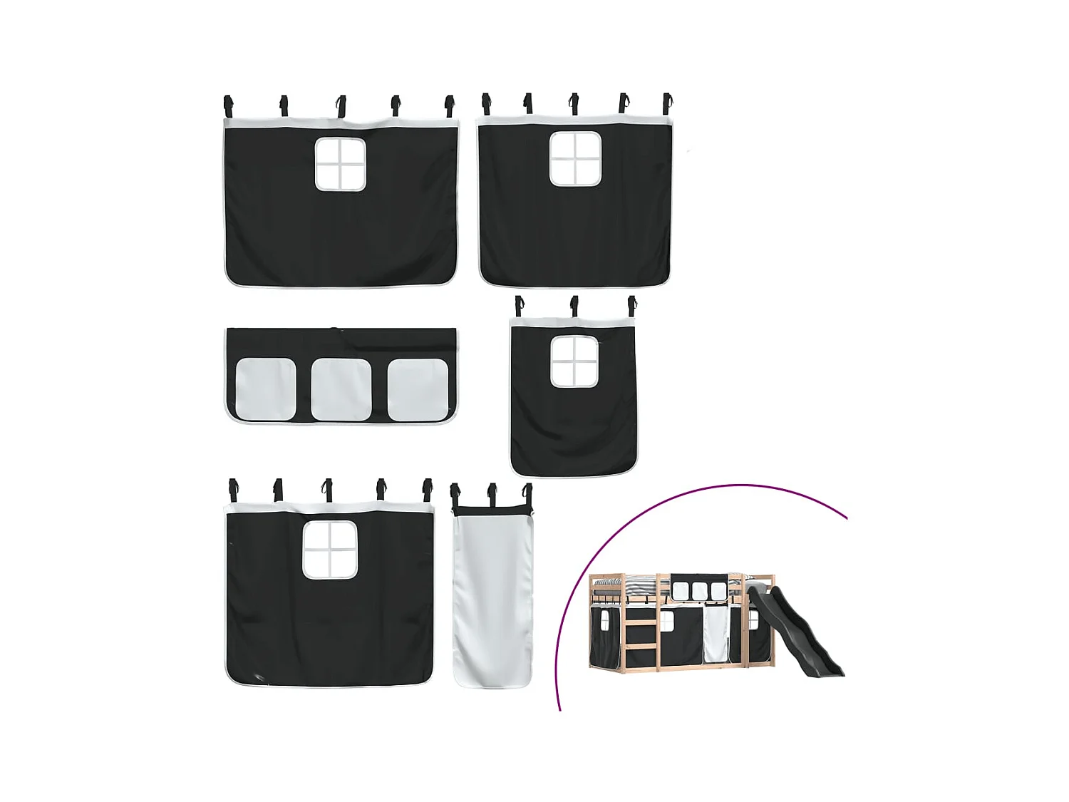 Lit simple-Lit superposé enfant sans matelas avec toboggan blanc noir 90x190 cm