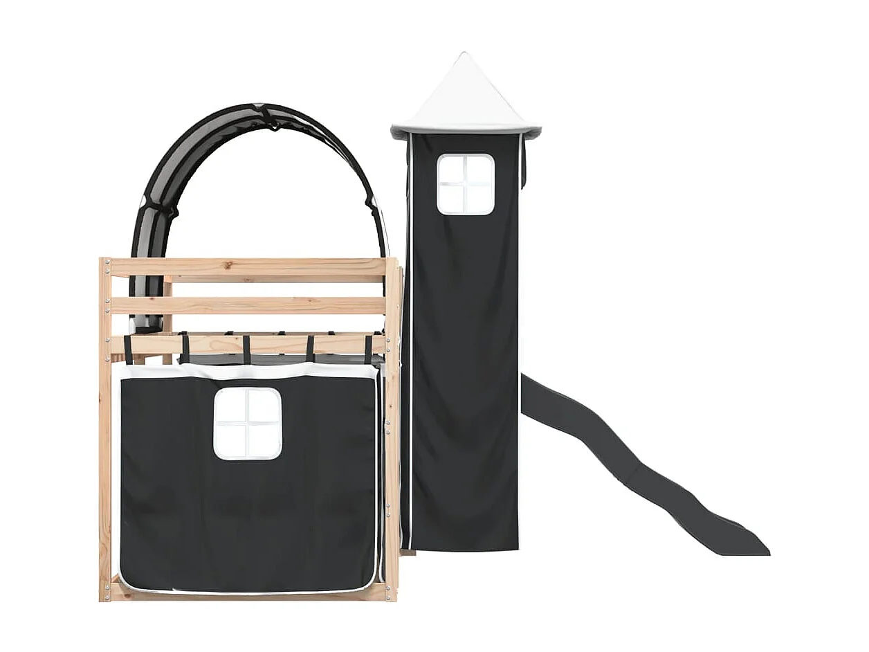 Lit simple-Lit superposé enfant sans matelas avec toboggan blanc noir 80x200 cm