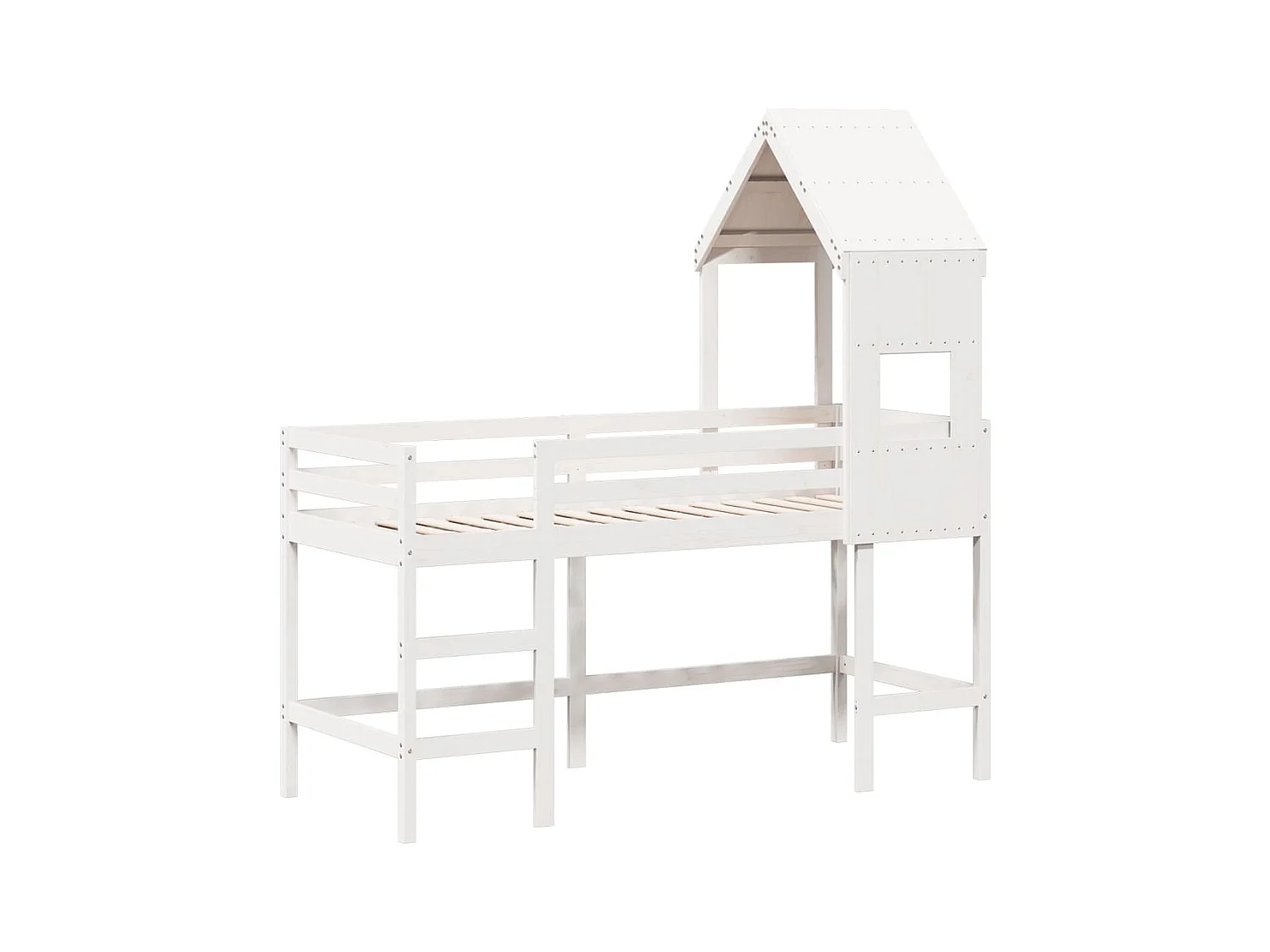 Lit simple-Lit superposé enfant avec échelle et toit sans matelas blanc 90x190 cm