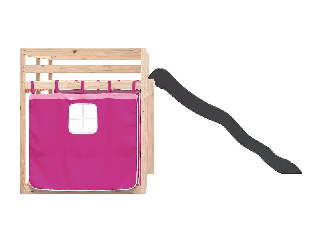 Lit simple-Lit superposé enfant sans matelas avec toboggan et rideaux 90x190 cm