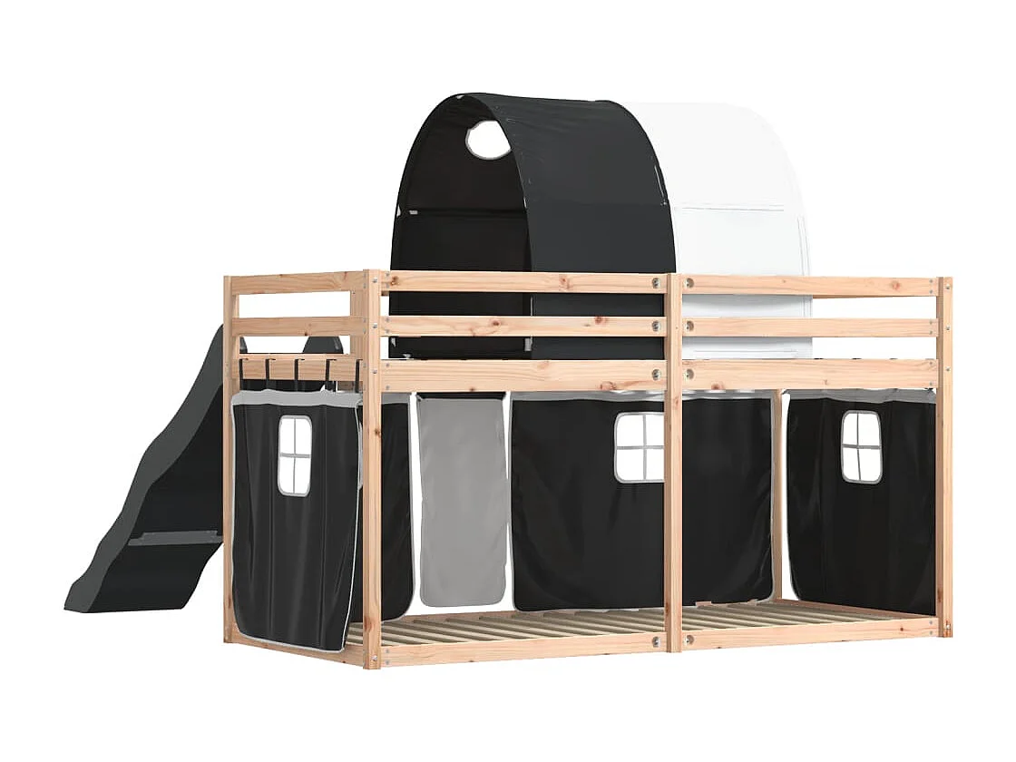 Lit simple-Lit superposé enfant sans matelas avec toboggan blanc noir 90x190 cm