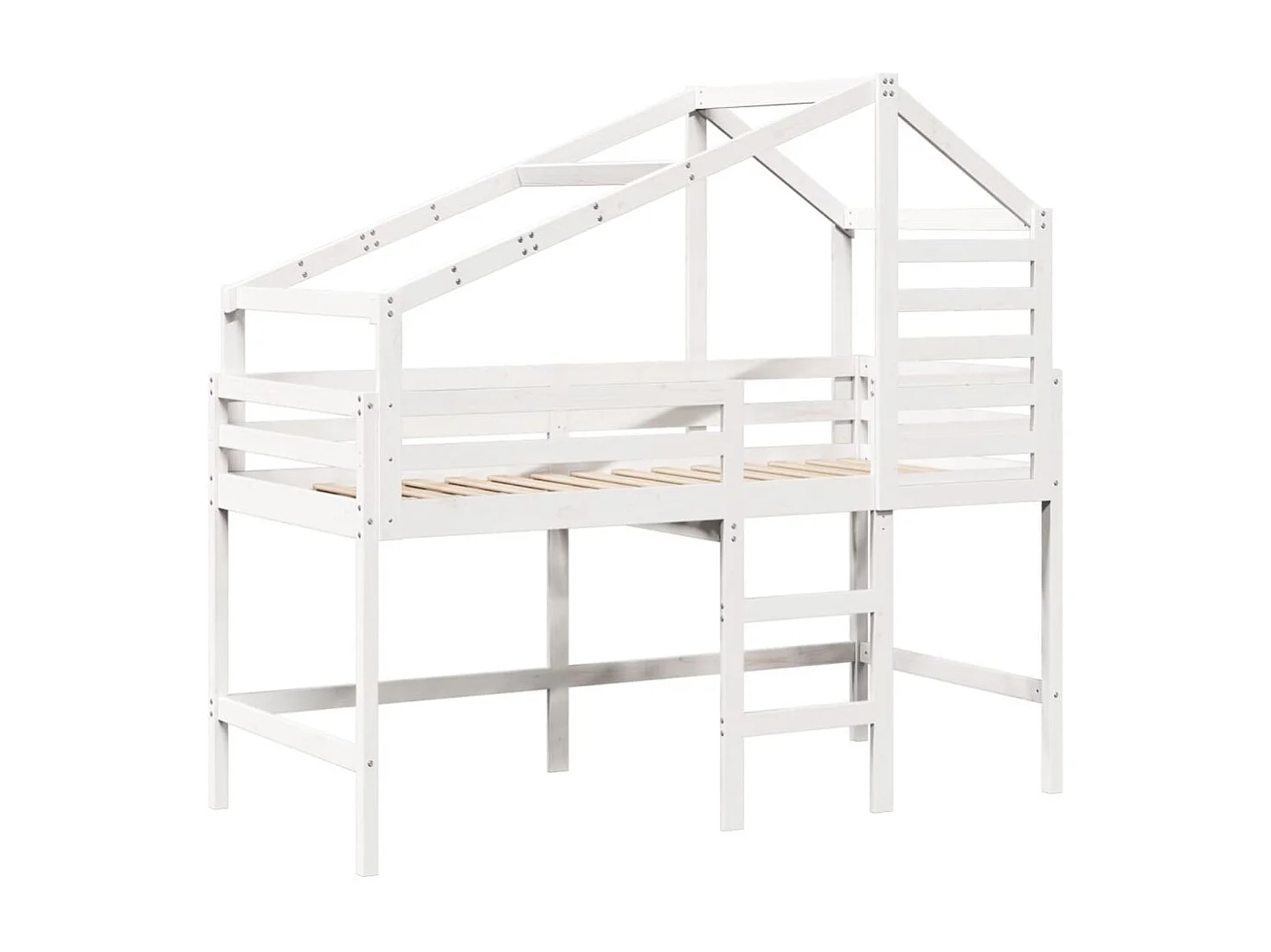 Lit simple-Lit superposé enfant avec échelle et toit sans matelas blanc 90x190 cm