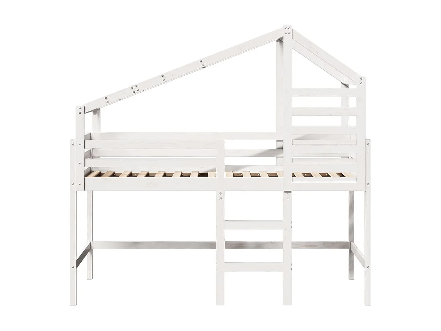 Lit simple-Lit superposé enfant avec échelle et toit sans matelas blanc 90x190 cm