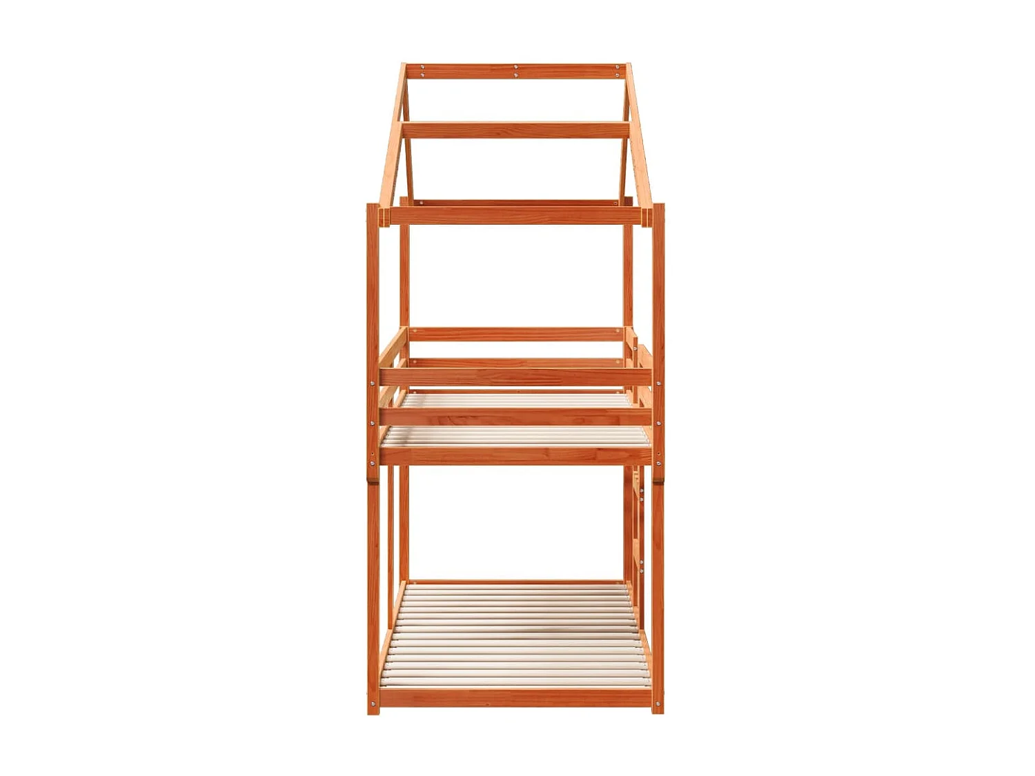 Bettgestell | Kinderbett | Etagenbett mit Dach Wachsbraun 75x190 cm Massivholz Kiefer SHL350106