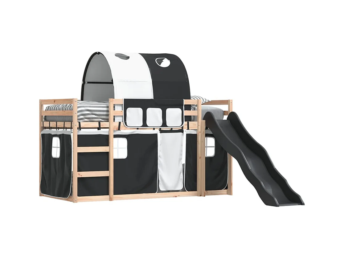 Lit simlpe-Lit superposé enfant-Cadre de lit sans matelas avec toboggan blanc noir 90x200 cm
