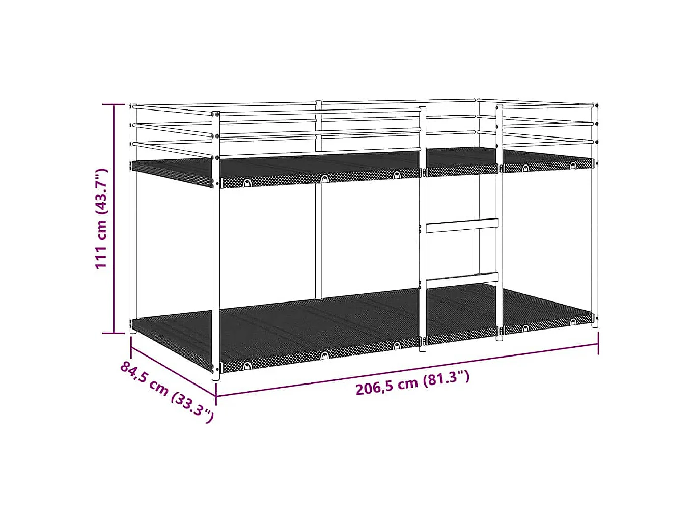 Lit simple-Lit superposé enfant sans matelas blanc 80x200 cm acier