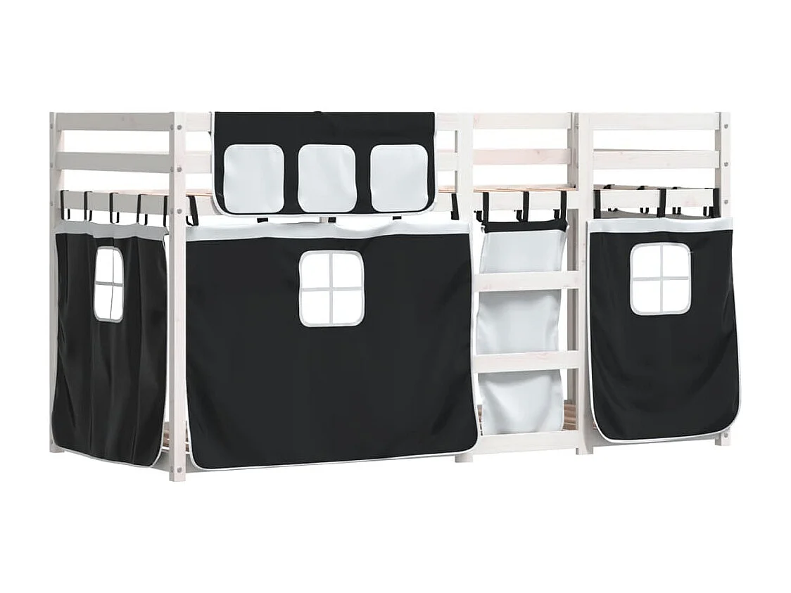 Beliche infantil com cortinas 80x200cm pinho maciço branco e preto SHL992379