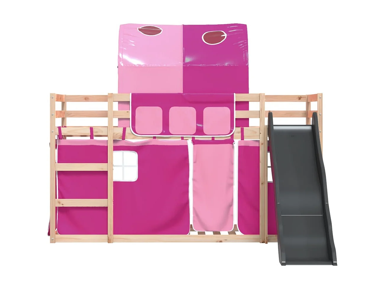 Cama individual | Litera con tobogán y cortinas rosa 80x200 cm SHL40965