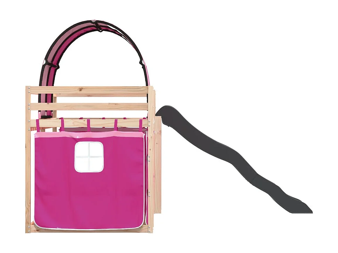 Cama individual | Litera con tobogán y cortinas rosa 80x200 cm SHL40965