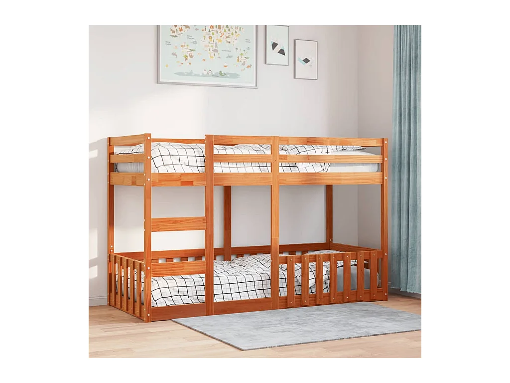 Lit simple-Lit superposé enfant cire marron 75x190 cm bois de pin massif
