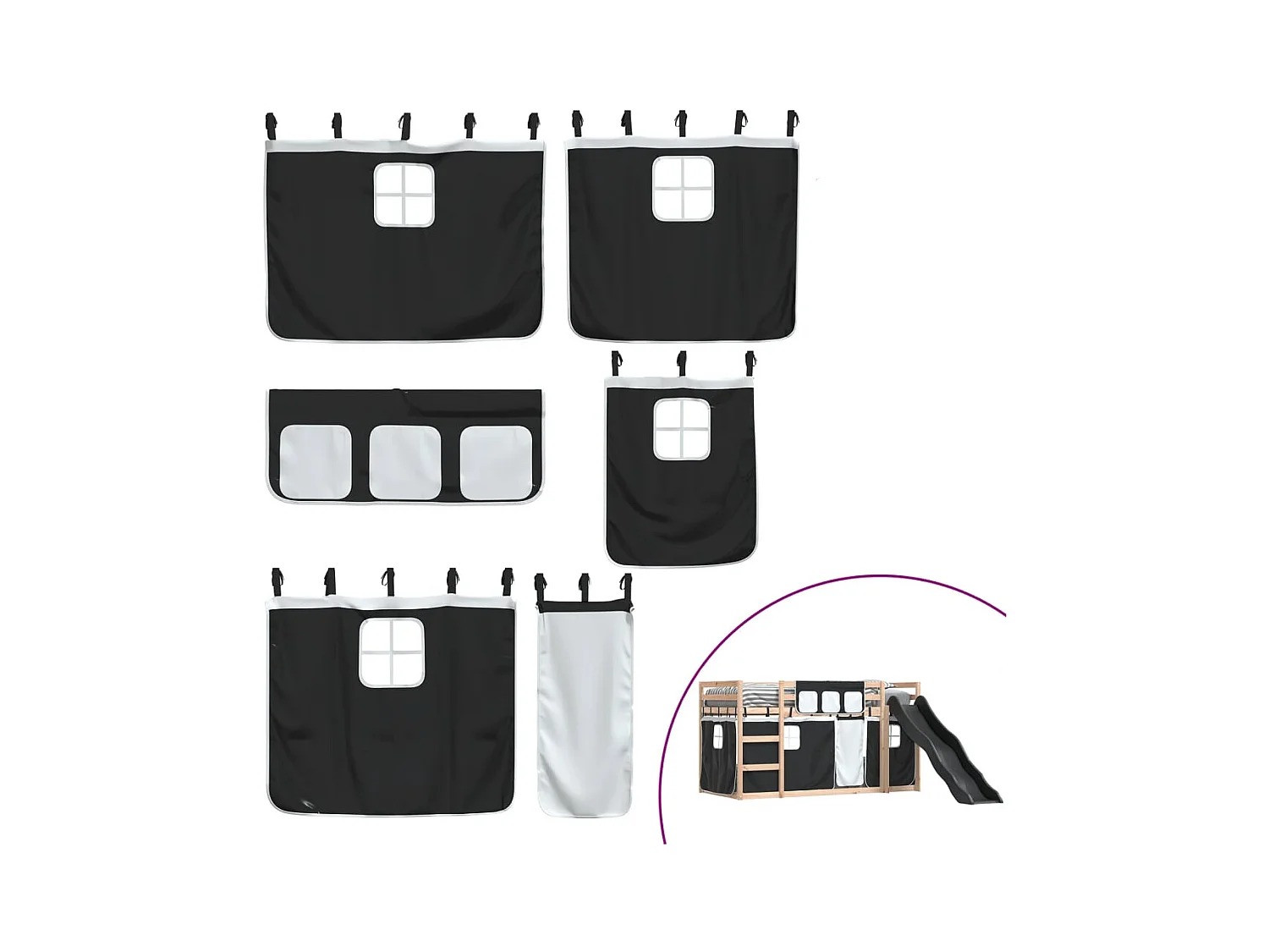 Lit simlpe-Lit superposé enfant-Cadre de lit sans matelas avec toboggan blanc noir 90x200 cm