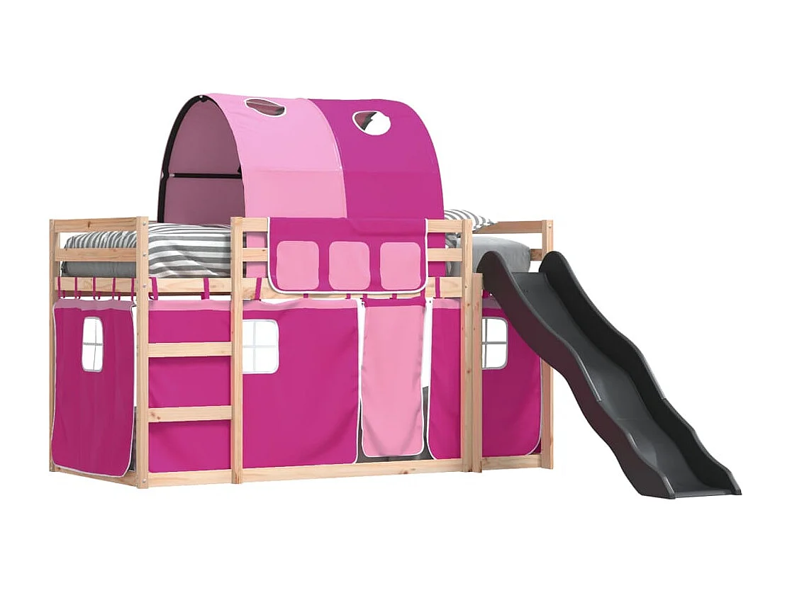 Bettgestell | Kinderbett | Etagenbett mit Rutsche und Gardinen Rosa 90x190 cm SHL809176