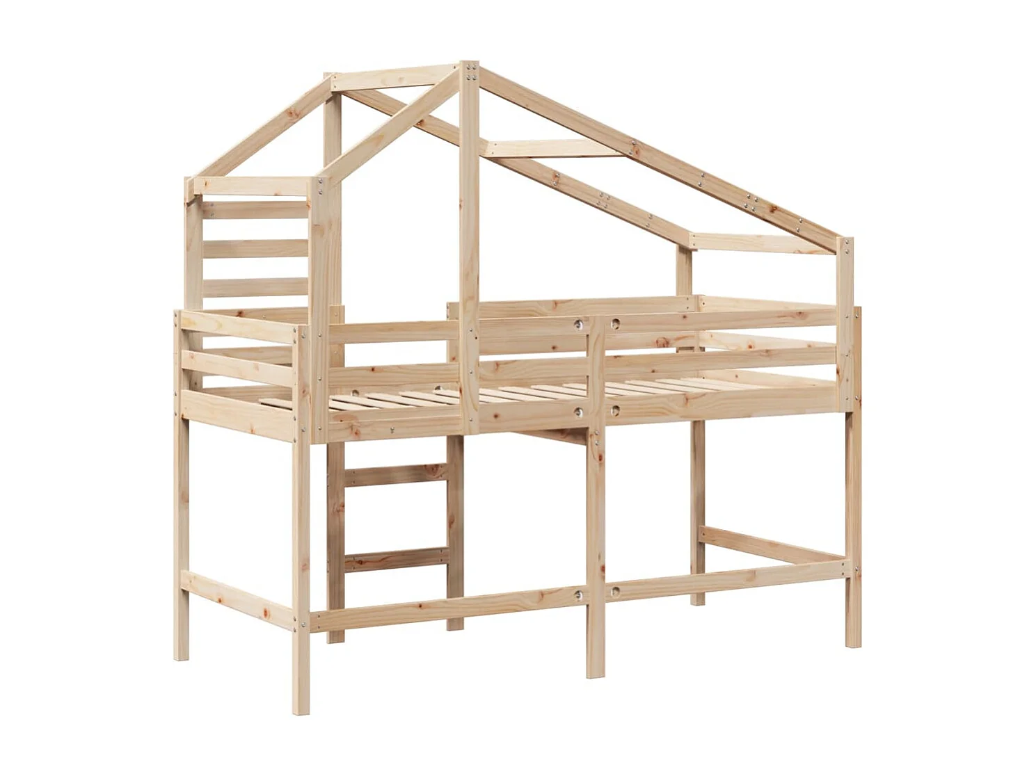 Lit simple-Lit superposé enfant avec échelle et toit sans matelas 80x200 cm