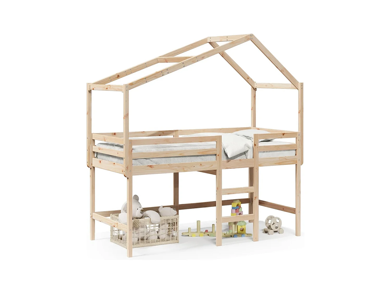 Lit simple-Lit superposé enfant avec échelle et toit sans matelas 80x200 cm