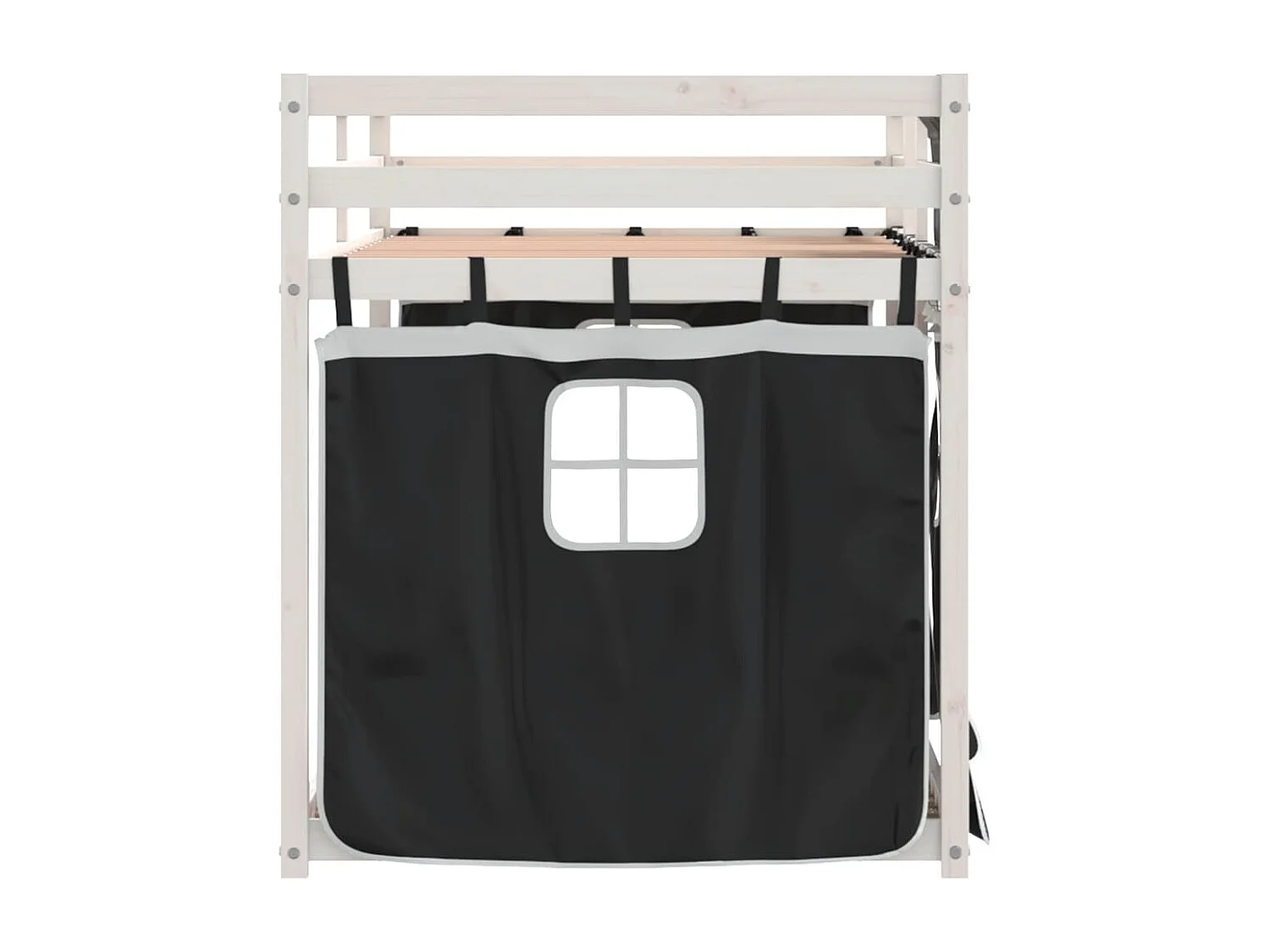 Cama individual | Litera con cortinas madera maciza pino blanco y negro 75x190 cm SHL58669