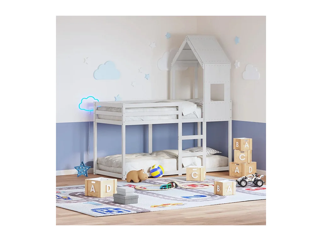 Lit simple-Lit superposé enfant sans matelas blanc 75x190 cm bois de pin massif