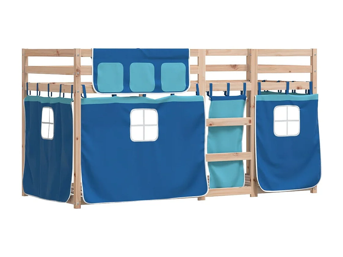 Beliche infantil com cortinas 90x190cm madeira de pinho maciça azul SHL573973
