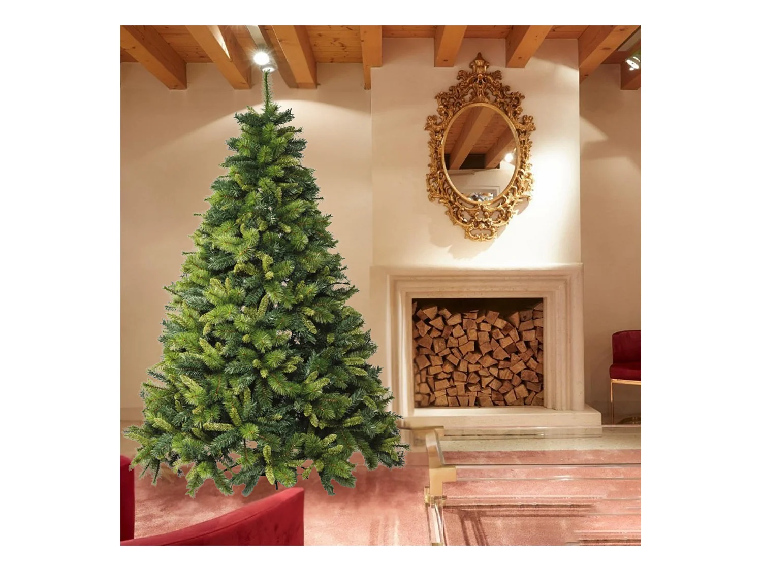 Árbol de Navidad "Rafael" en PP efecto aguja de pino + PVC de alta calidad de 210cm de alto