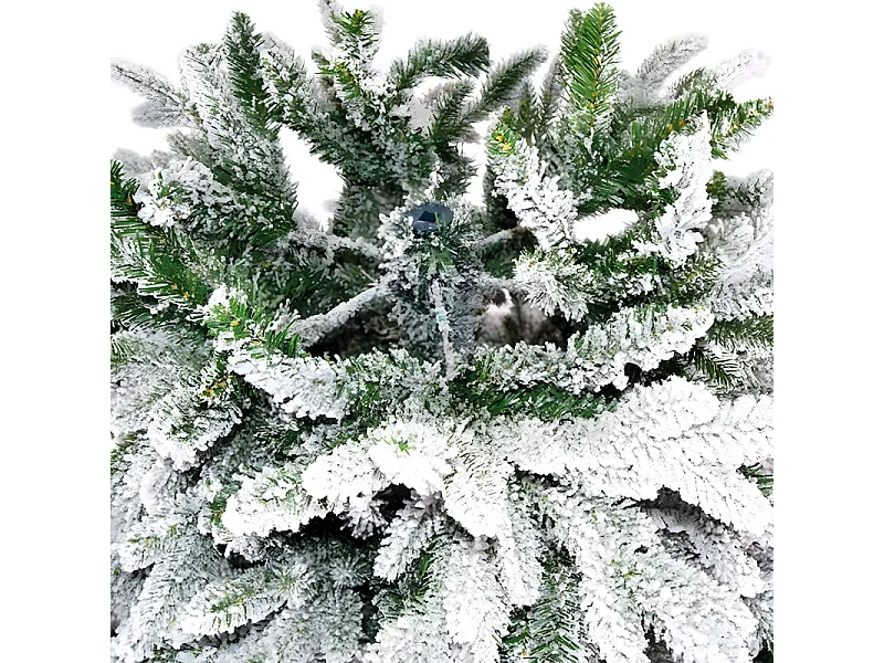 Smukła, nowoczesna choinka bożonarodzeniowa "Comet" pokryta śniegiem, wykonana z PE z efektem Real Touch + Flock, o wysokości 180 cm.