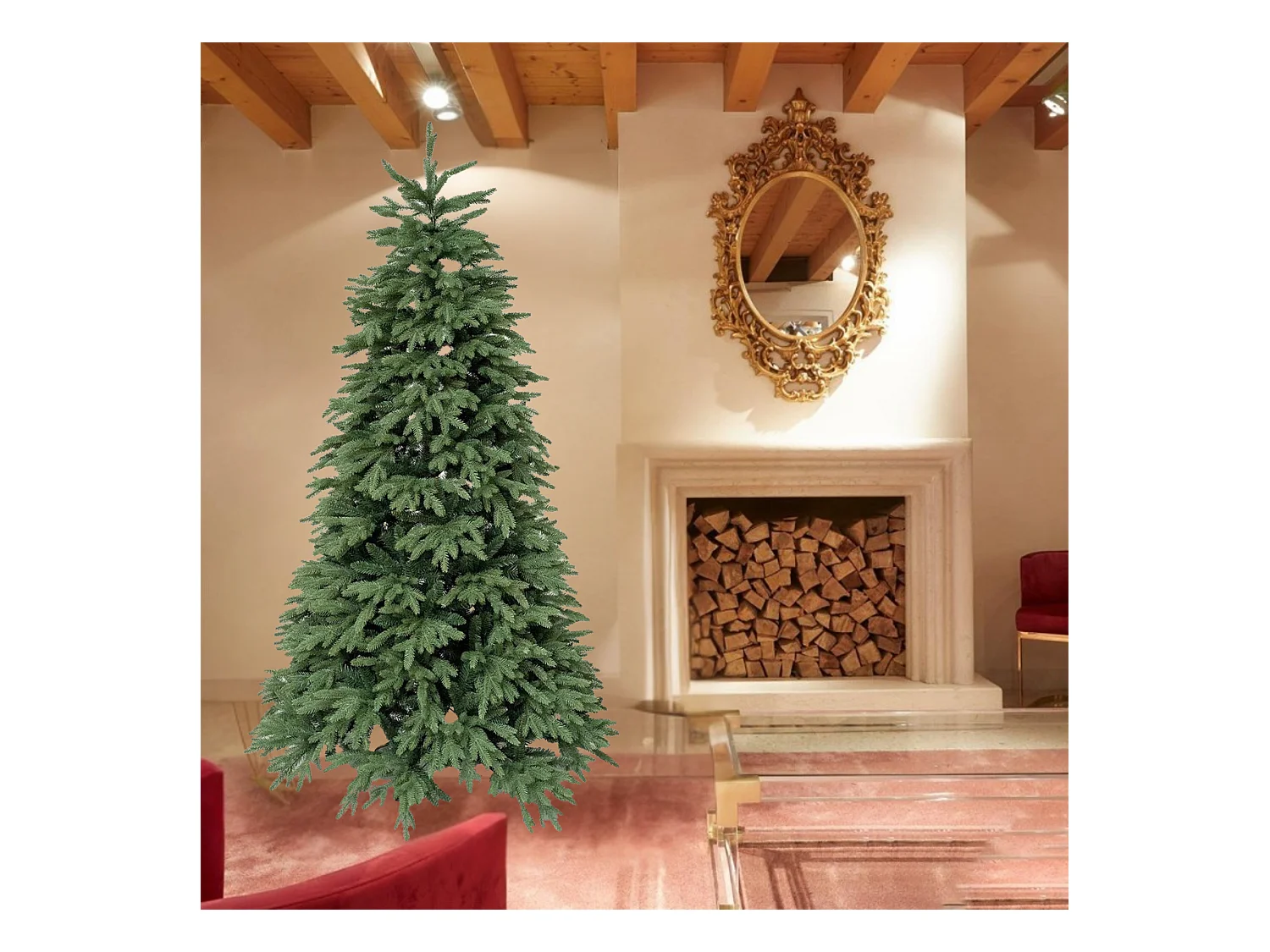 Schlanker Weihnachtsbaum „Kenny“ aus PE mit Real Touch Effekt + PVC in höchster Qualität, 240 cm hoch.