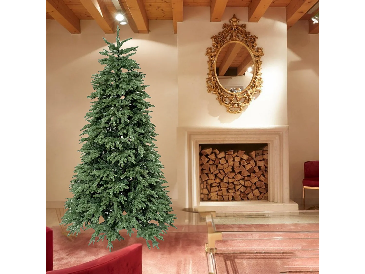 Árbol de Navidad Slim "Kenny" en PE con efecto Real Touch + PVC de máxima calidad, 210 cm de altura.