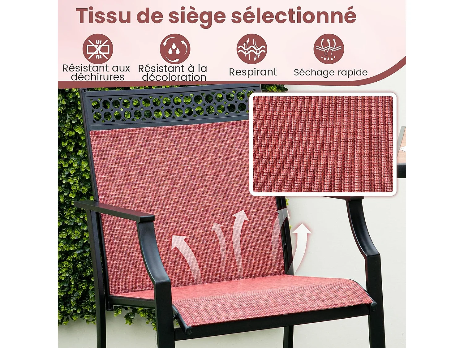 Set van 2 Barkrukken van Rood Metaal, Comfortabel met Hoge Rugleuning en Voetensteun, Draagvermogen 180 kg, 66 x 62 x 114 cm